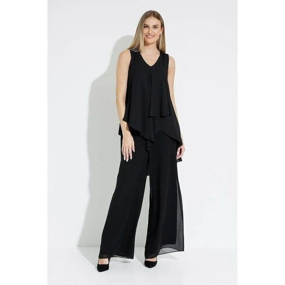 Joseph Ribkoff Womens 16 Sheer Black High-Rise Lined Palazzo Dress Pants Chiffon - Picture 1 of 12